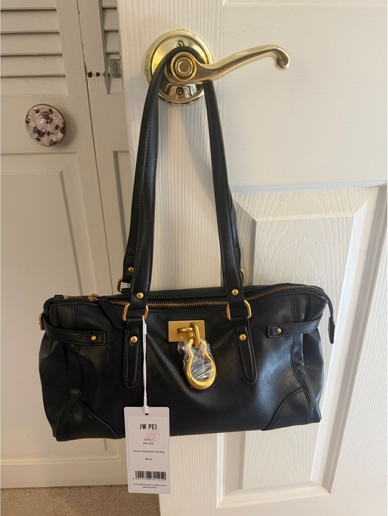 JW PEI Handbags - JW PEI Yvette Elongated Tote Bag Vegan Leather Black with Gold Hardware